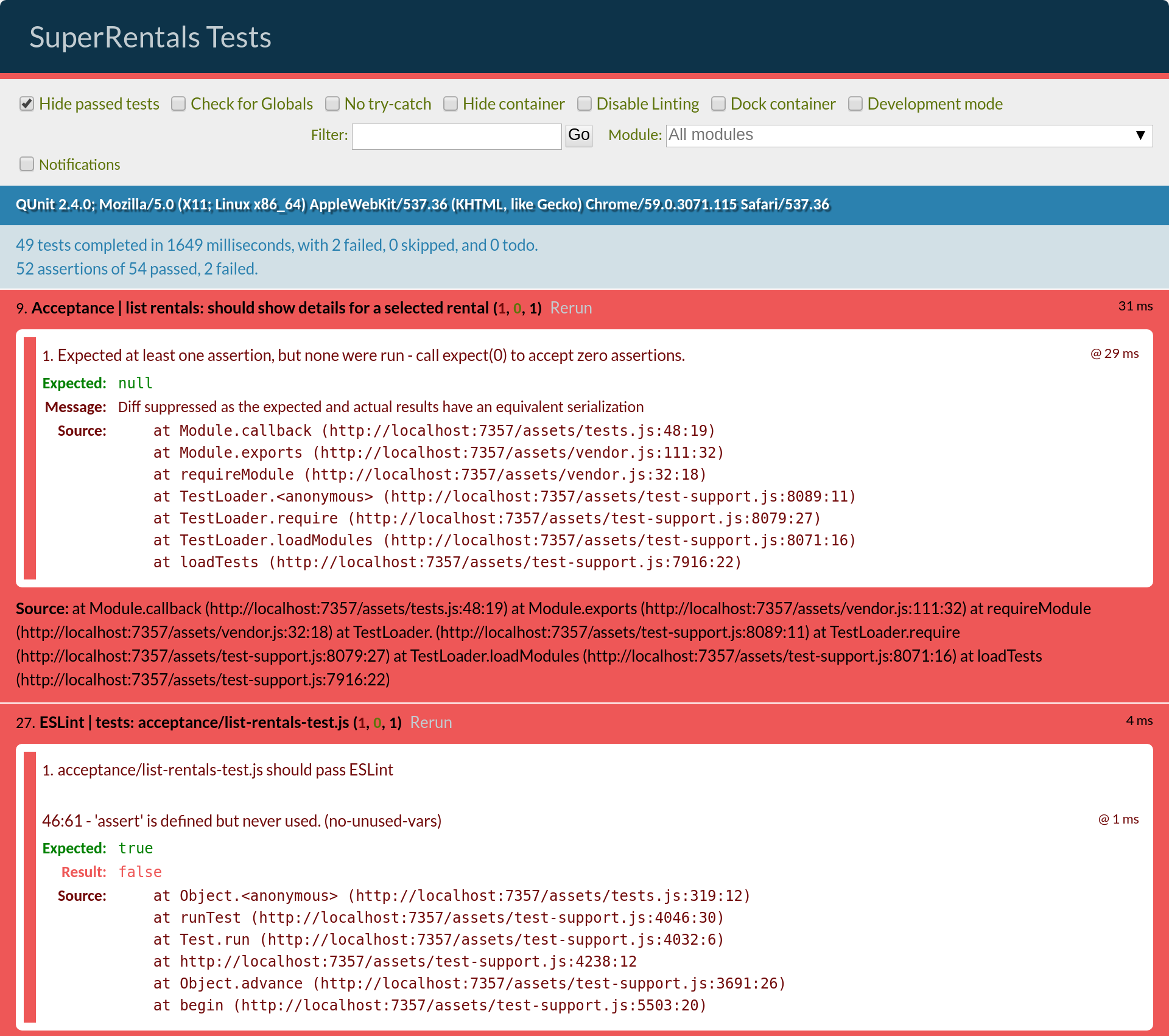 passing application tests