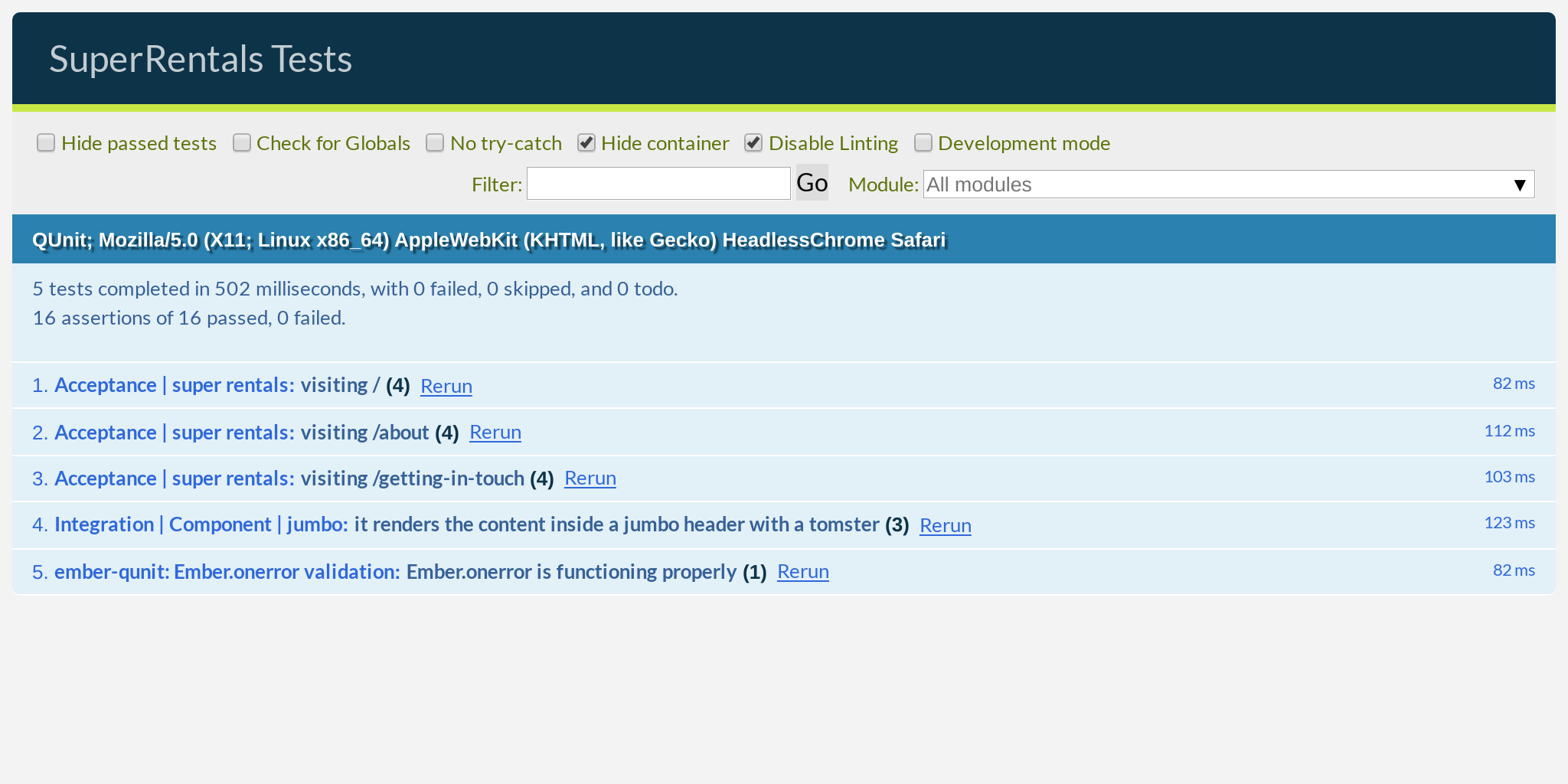 Tests still passing with our component test