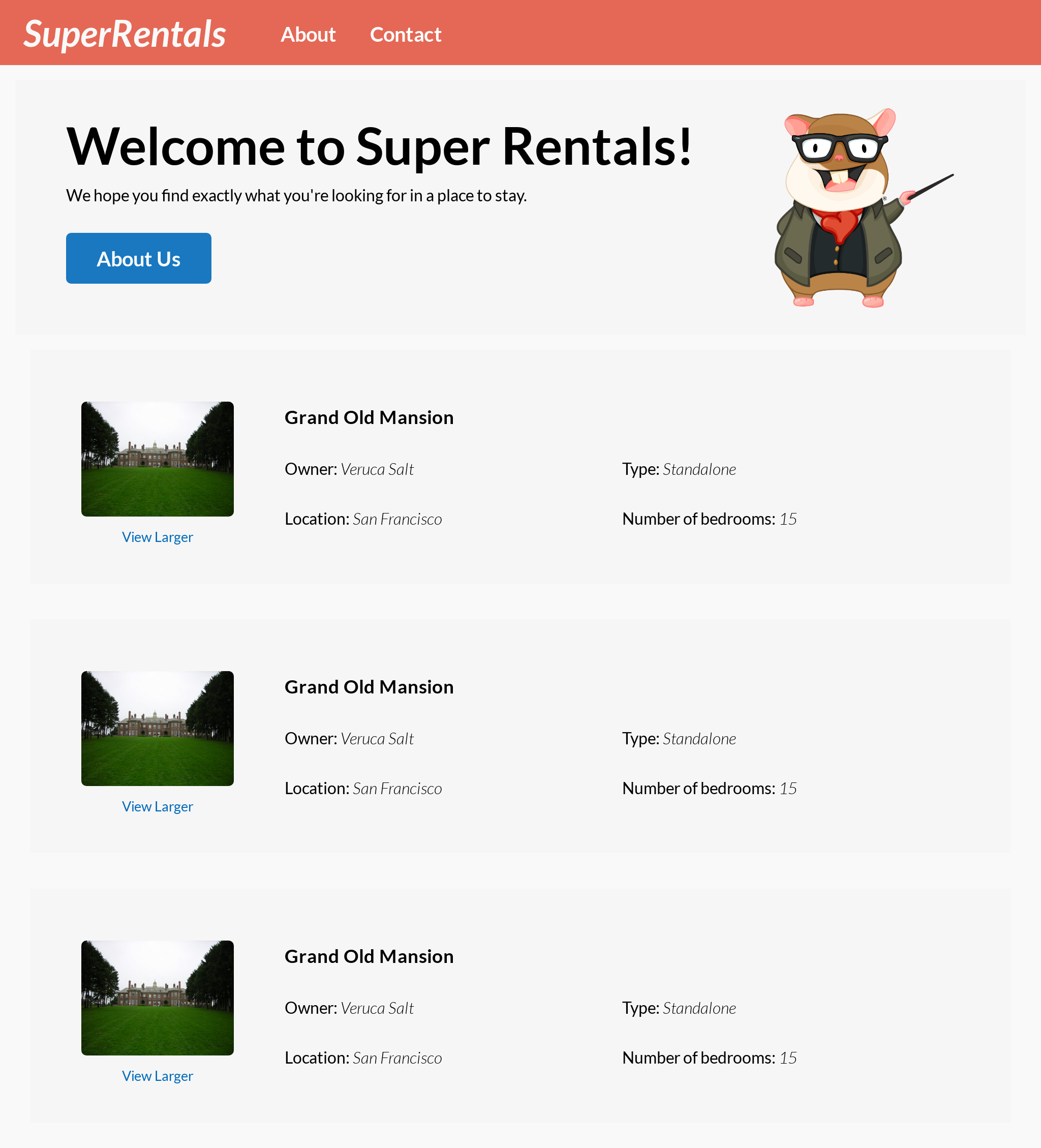 The Super Rentals app by the end of the chapter (default image size)