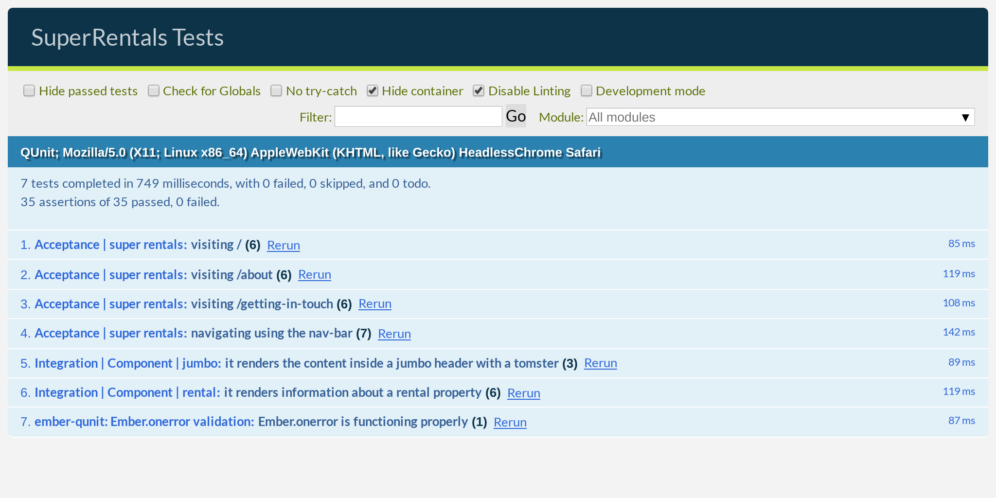 Tests passing with the new <Rental> test