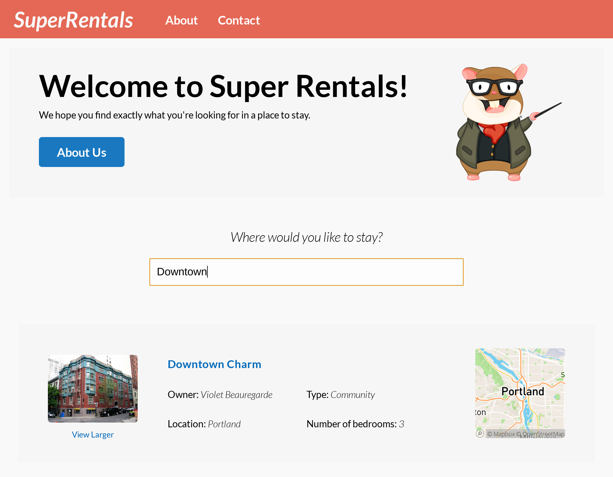 Search functionality in the Super Rentals app