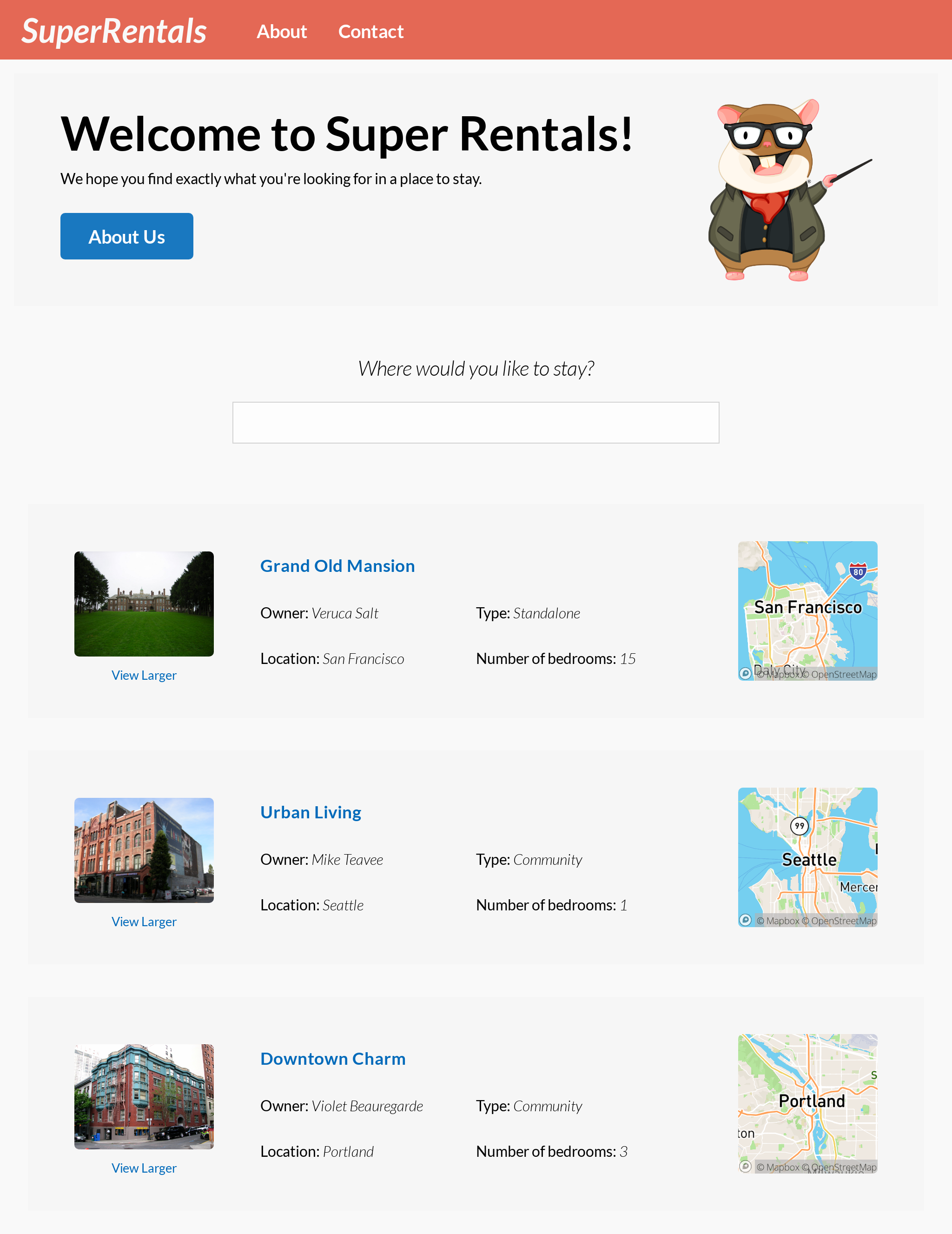 The finished Super Rentals app